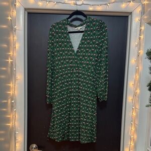 Boden Emerald Green Patterned Long Sleeve Dress